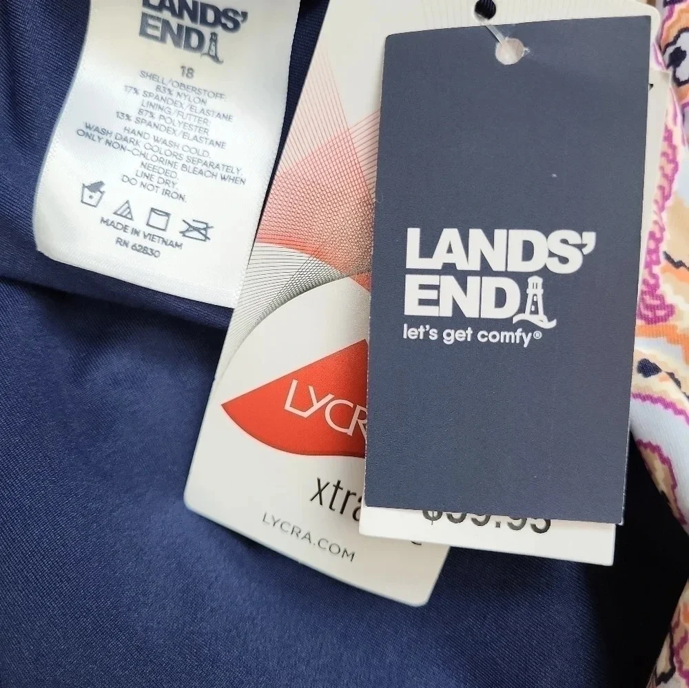 Land’s End Full Coverage Swim Bottoms Retro Twist Waist Paisley Print 18